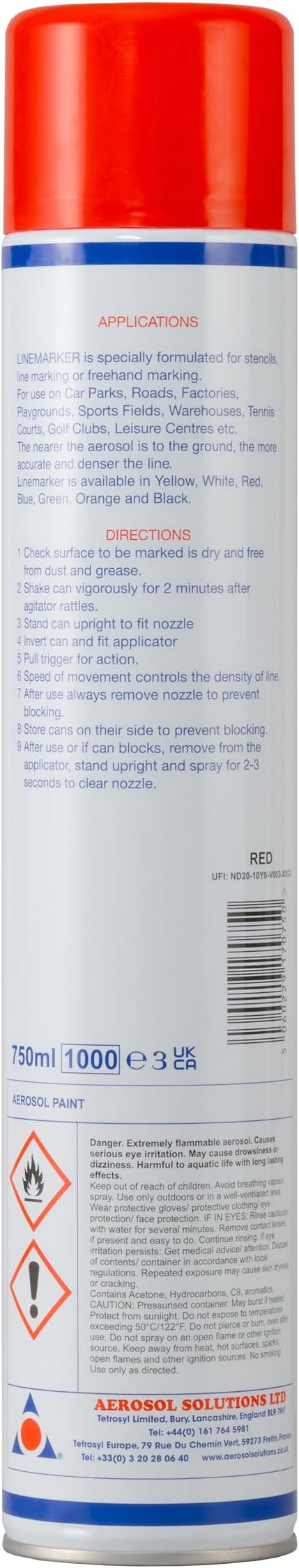 Line Marker, Grass and Road Spray Paint, Athletic Field Striping Paint Spray | Red 26 Fl Oz (Pack of 6)| Perfect for Sports Fields & Pavement