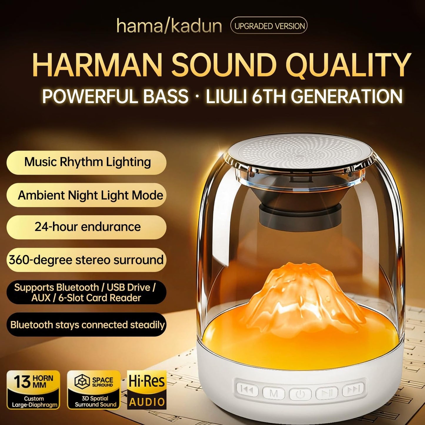 AOBOO 360-Degree 24-Hour Bluetooth Wireless Speaker Subwoofer Bass, Stereo Surround, Music Rhythm Lighting Atmosphere