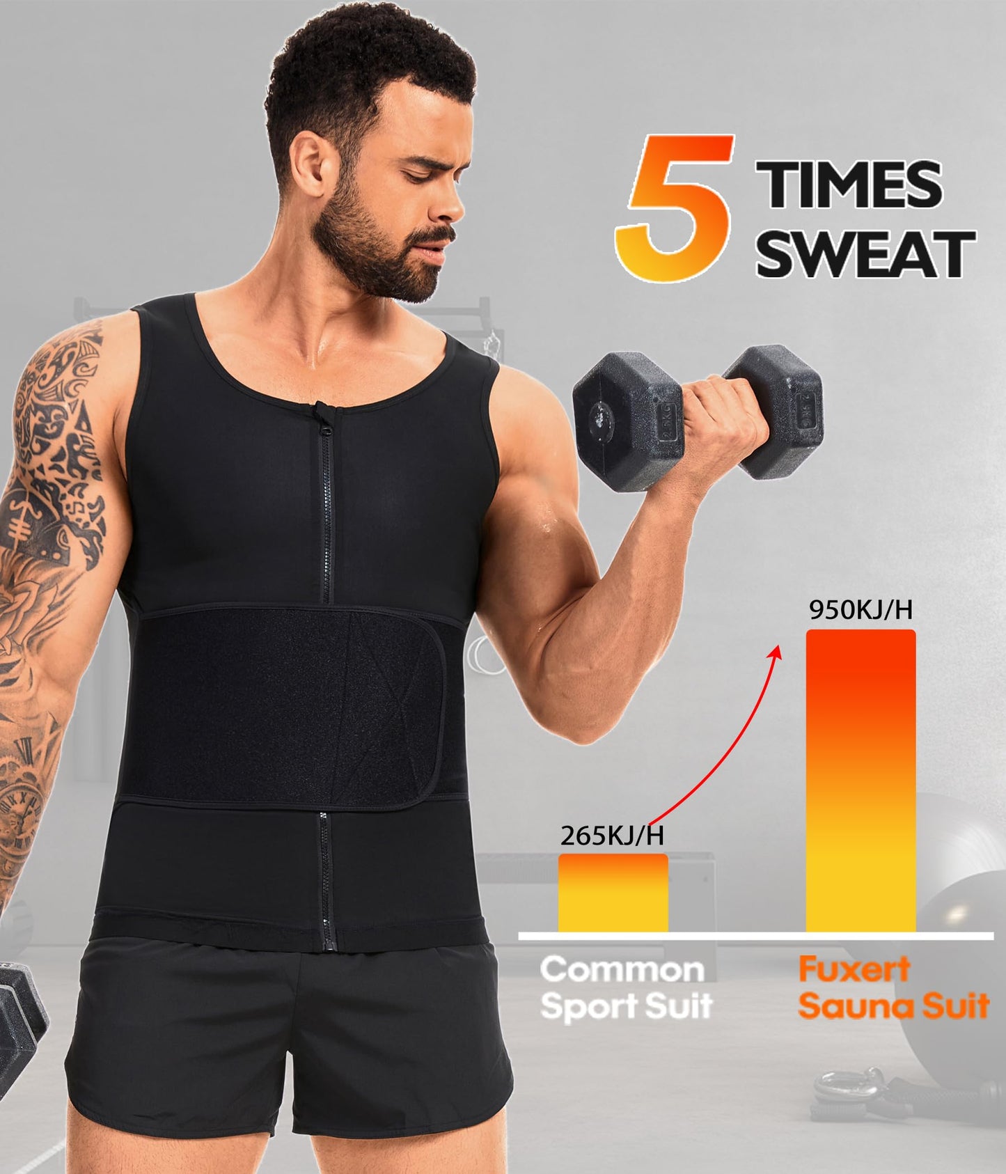 FUXERT Sauna Vest for Men Waist Trainer Sauna Shirt for Men Zipper Sweat Belt Tank Top for Belly Fat(BK S/M)