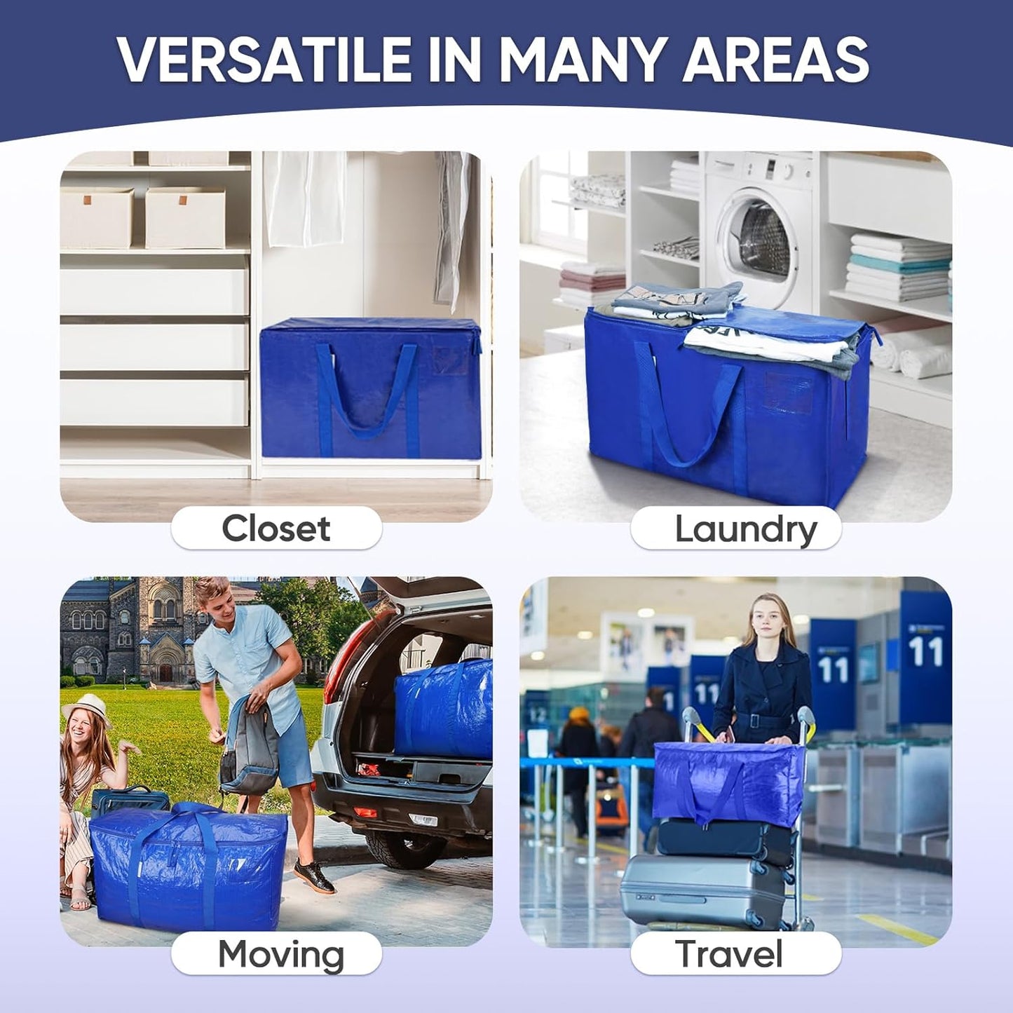 TICONN Extra Large Moving Bags - Heavy-Duty Storage Totes with Zippers & Handles | 30 Gallon, 16 Pack