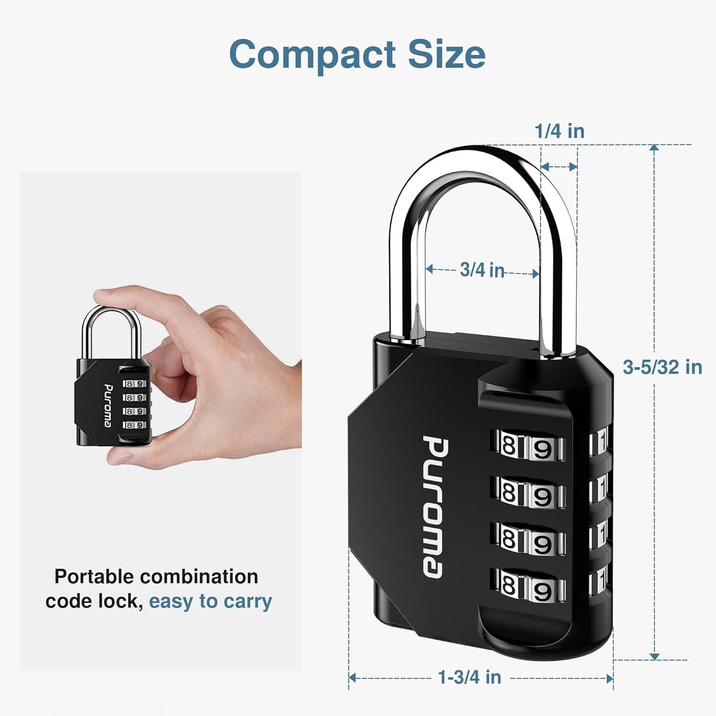 Puroma 4-Digit Waterproof Combination Lock - 2 Pack for School, Gym, Outdoor Use | Black