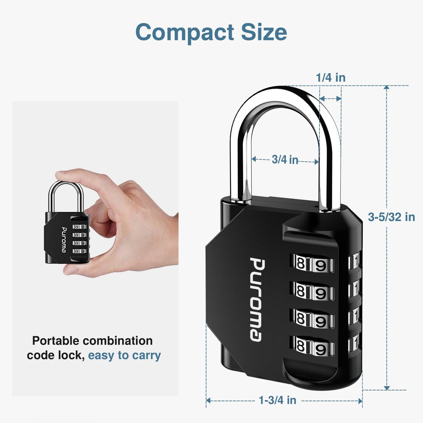 Puroma 2 Pack Combination Lock 4 Digit Padlock for School Gym Locker, Sports Locker, Fence, Toolbox, Case, Hasp Storage (Black & Code Window)
