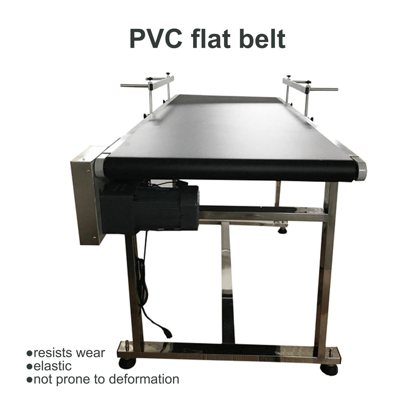 BREVELTION PVC Flat Belt Conveyor Stainless Steel Industrial Transport Conveyor Adjustable Speed Conveyor with Double Guardrails Conveyor Length 59inch Width 23.6inch Load 44LBS 250W