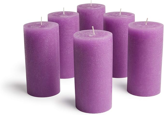 Mottled Pillar Candles by Bask - Set of 6-3" x 6" Dripless Unscented Candles in Purple for Home Decor, Relaxation & All Occasions