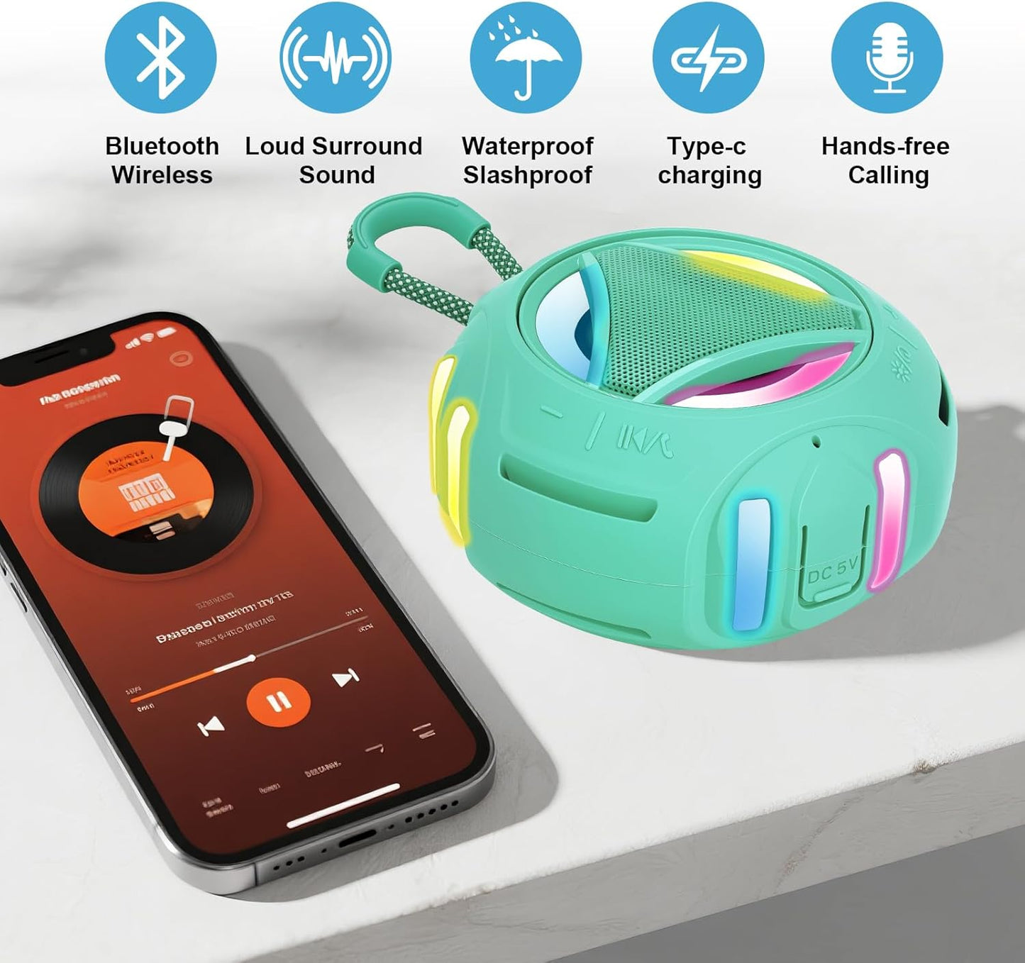 VANDVIBE IPX7 24H Portable Bluetooth Speaker, Waterproof Shower Speaker, Wireless Outdoor Speakers, Floating, Built