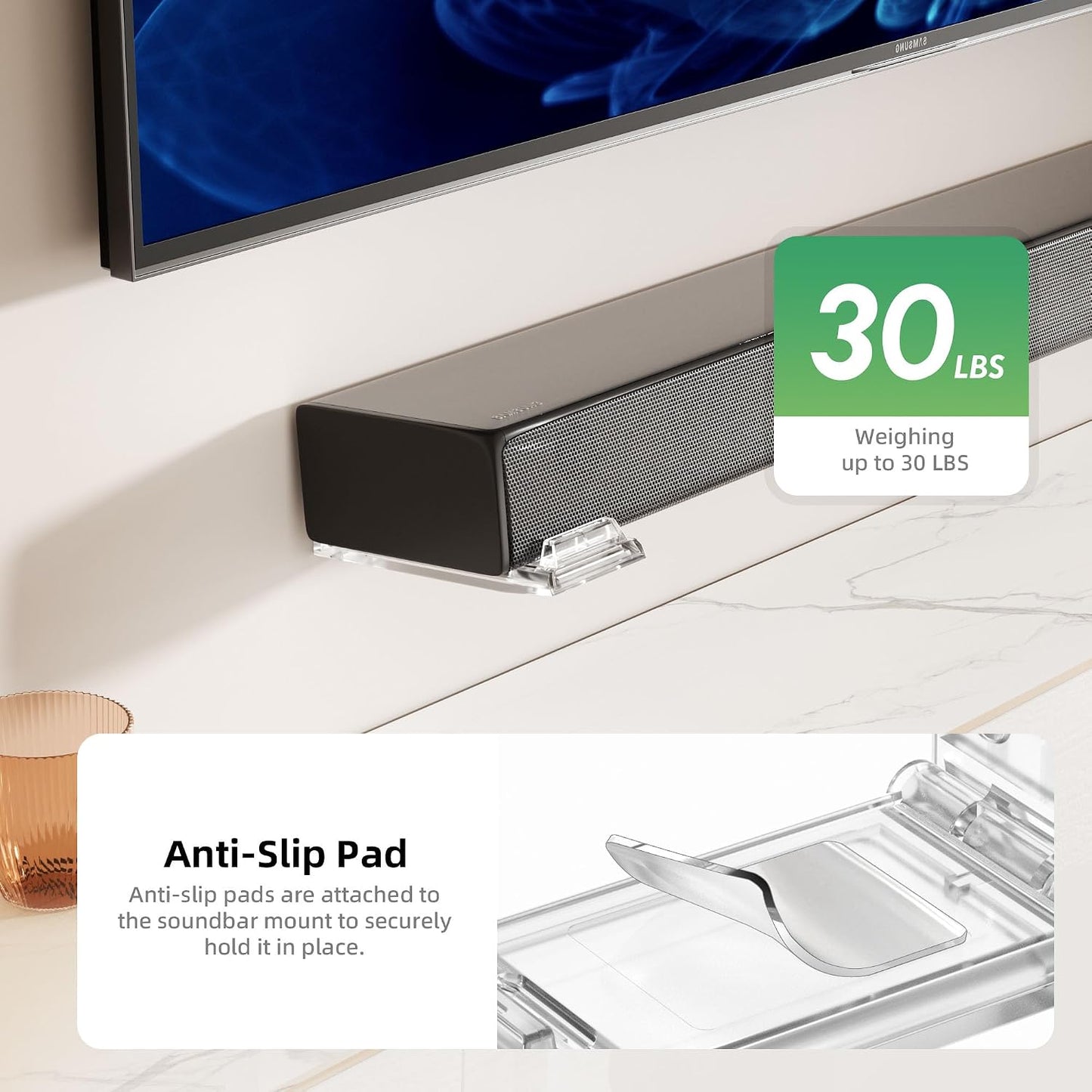 ELETIUO 3.5-6.1,Hold 30 Lbs,Soundbar Soundbar Wall Mount Bracket for Samsung, LG, Sony, JBL, Vizio, Sonos and More
