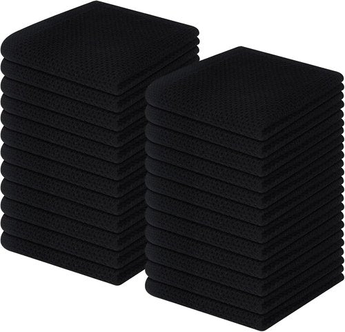 Homaxy 100% Cotton Dish Cloths - Ultra Soft & Absorbent Quick-Drying Towels | 12x12 Inches, 24-Pack, Black