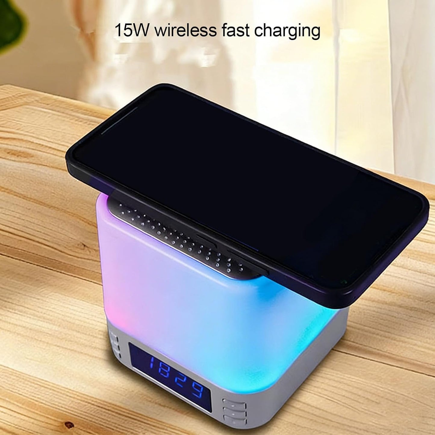 5.3, 15W Zunate Clock Speaker Wireless Charger with Bluetooth Digital Alarm Clock Night Light, White Noise Sleep Sound