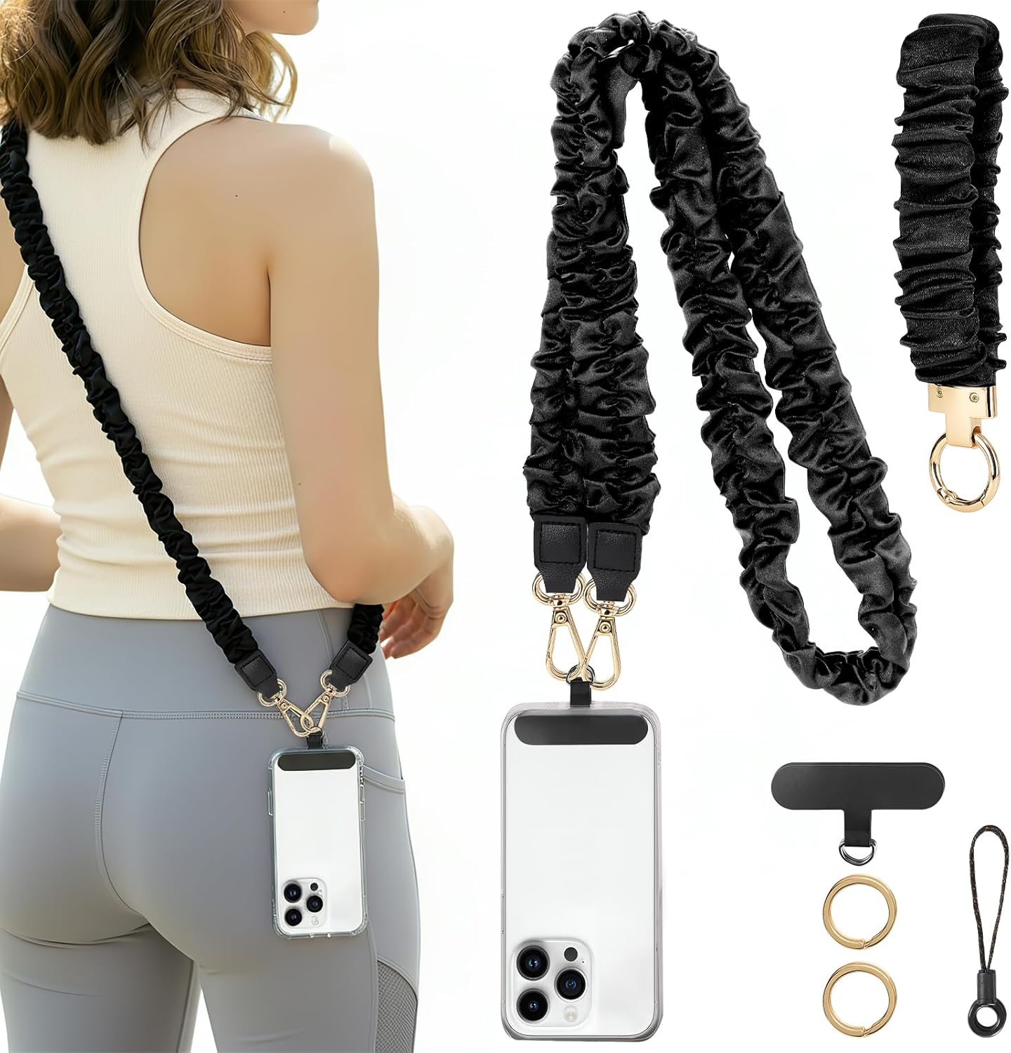 BESARME Cell Phone Lanyard Crossbody Phone Wrist Strap Scrunchie Lanyards Wristlet with Keychain Cellphone Patch Tether
