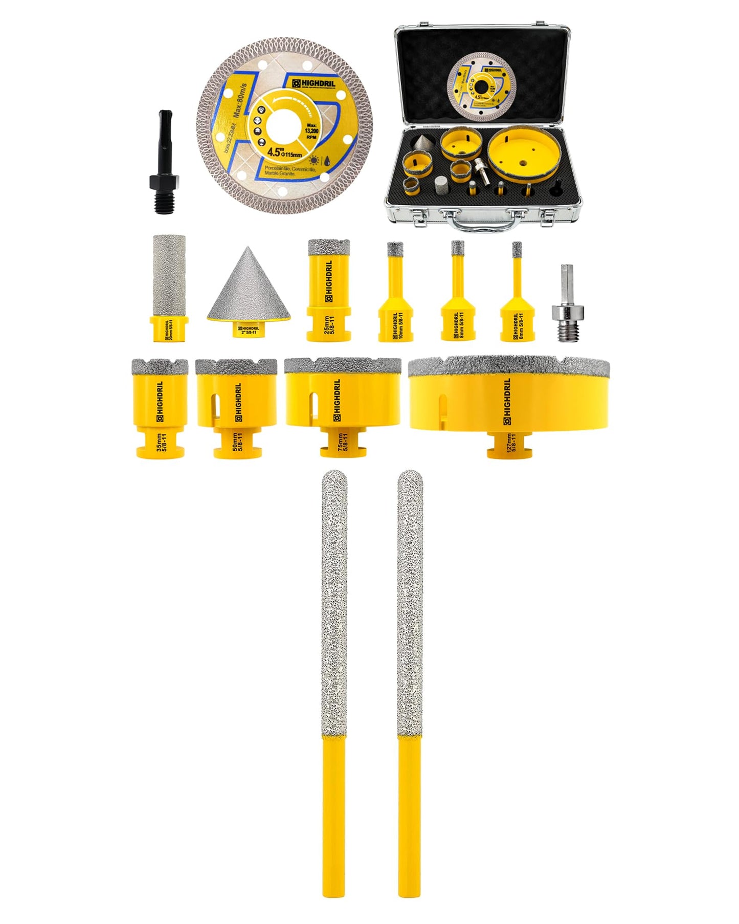 HIGHDRIL 13Pcs Diamond Hole Saw Kit and HIGHDRIL Tuck Point Pin Diamond Bit - 2pcs