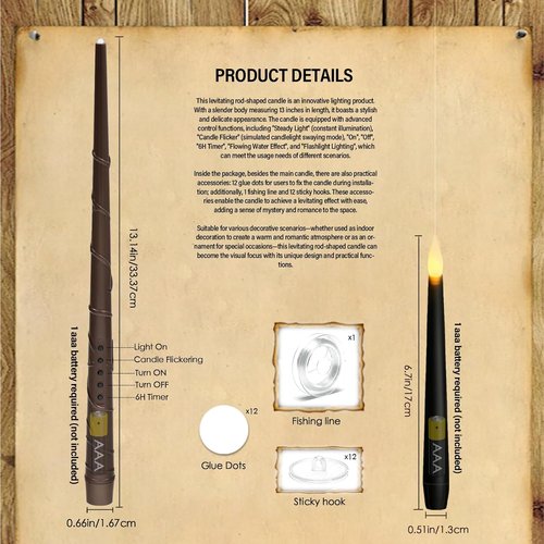 Kakoya Flameless Floating Candles - 12 Pcs LED Taper Candles with Remote for Halloween Decor | Black