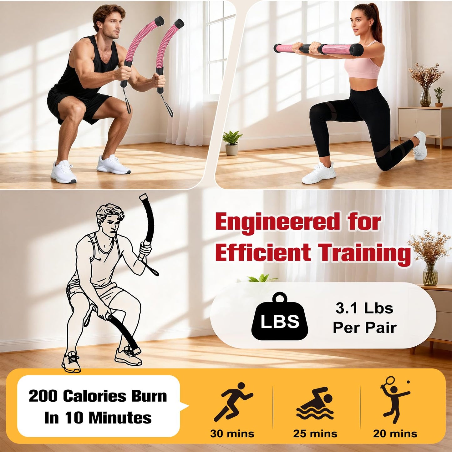 Relife Ropeless Battle Ropes, 2 in 1 Weighted Cordless Battle Ropes for Home Gym - Portable Home Gym Equipment for HIIT, Strength Building, Low-Impact Cardio for Men & Women