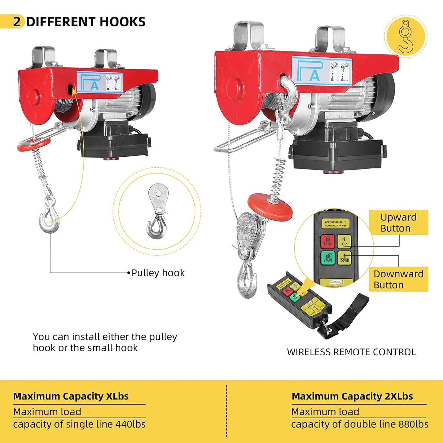 Electric Hoist 880LBS, Auto Lifting Electric Hoist, Wireless Remote Control Electric Cable Hoist with 12m Rope, 110V Electric Winch Crane Electric Hoist for Garage Ceiling Factory Warehouse