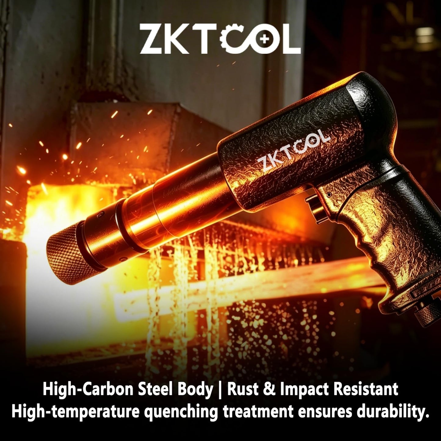 ZKTOOL 27PCS Air Hammer Kit - Functional Powerful Pneumatic Hammer Piece Chisel Set, 2500BPM Quick Change Retainer Air Hammer with Shovel Heads and Ball Joint Separator Set - Carrying Case & Gloves