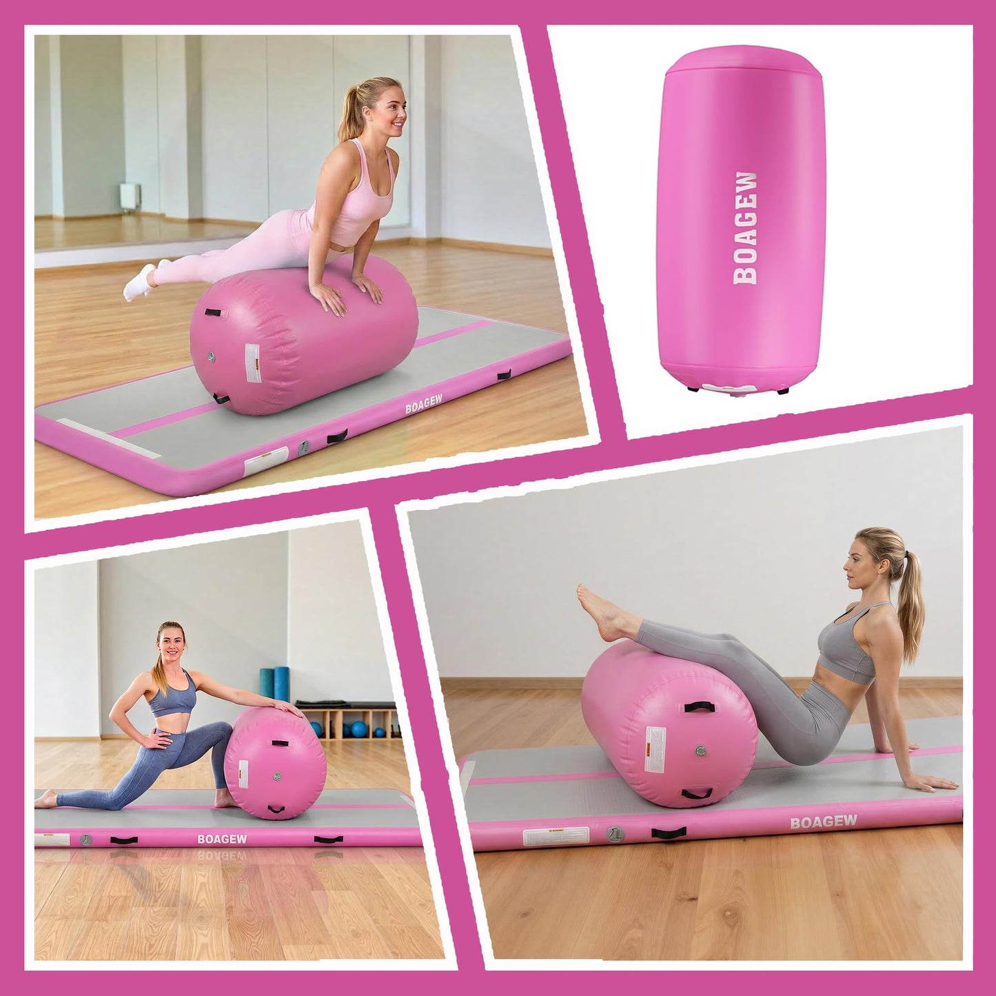 BOAGEW Gymnastics Mat,Air Roller Gymnastics Barrel,Gymnastics Tumble Track Air Track Tumbling Mat for Home Training/ Cheerleading/Gym/Training/Yoga/Beach/Water/Park Outdoor Use with Electric Air Pump ﻿