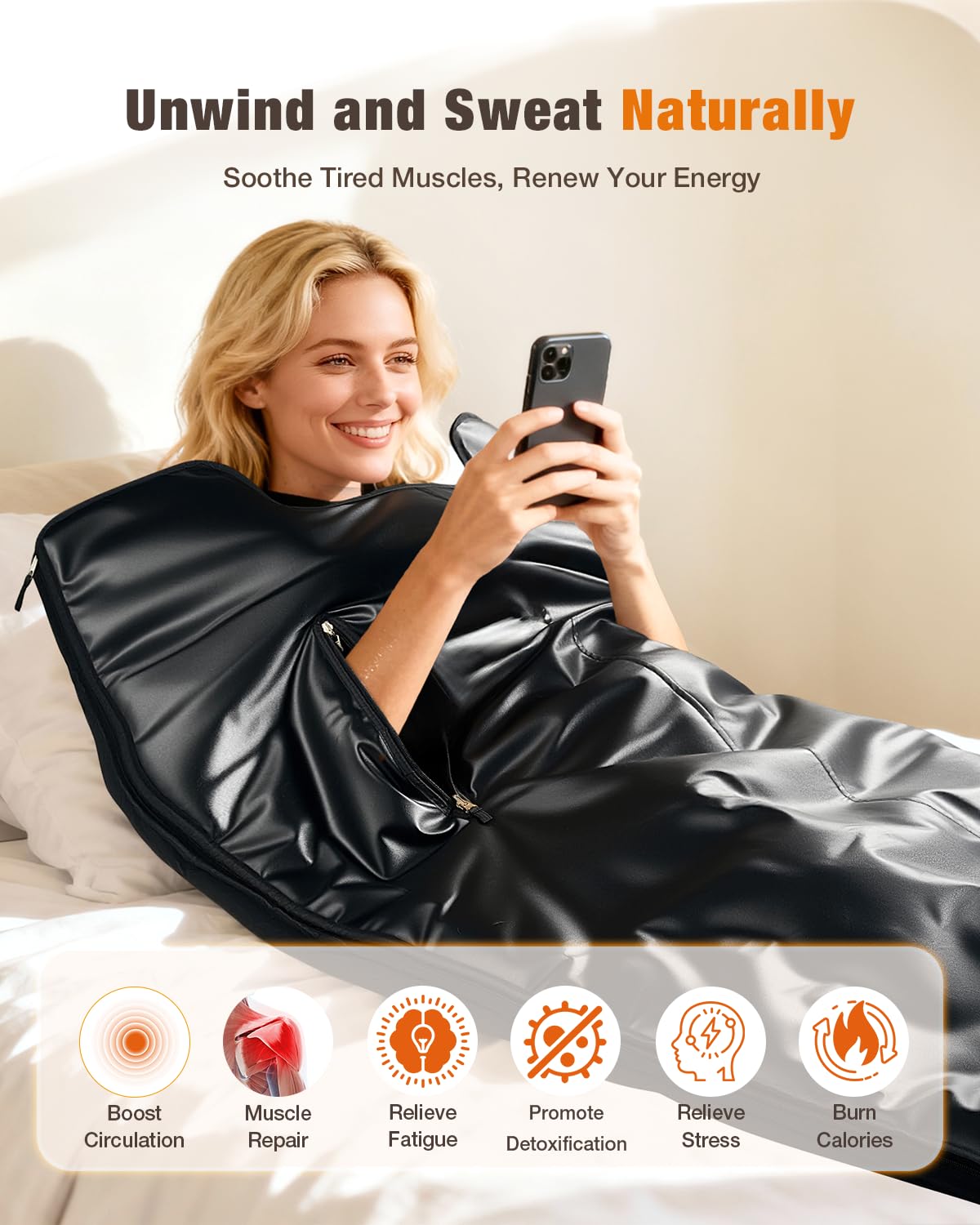 Infrared Sauna Blanket for Home, Gentle Deep Heat for Relaxation & Recovery, Portable Wellness Wrap for Full Body, Self Care Gifts for Women, Machine Washable PU Leather, 85–158°F & Timer, 6 x 2.6 FT