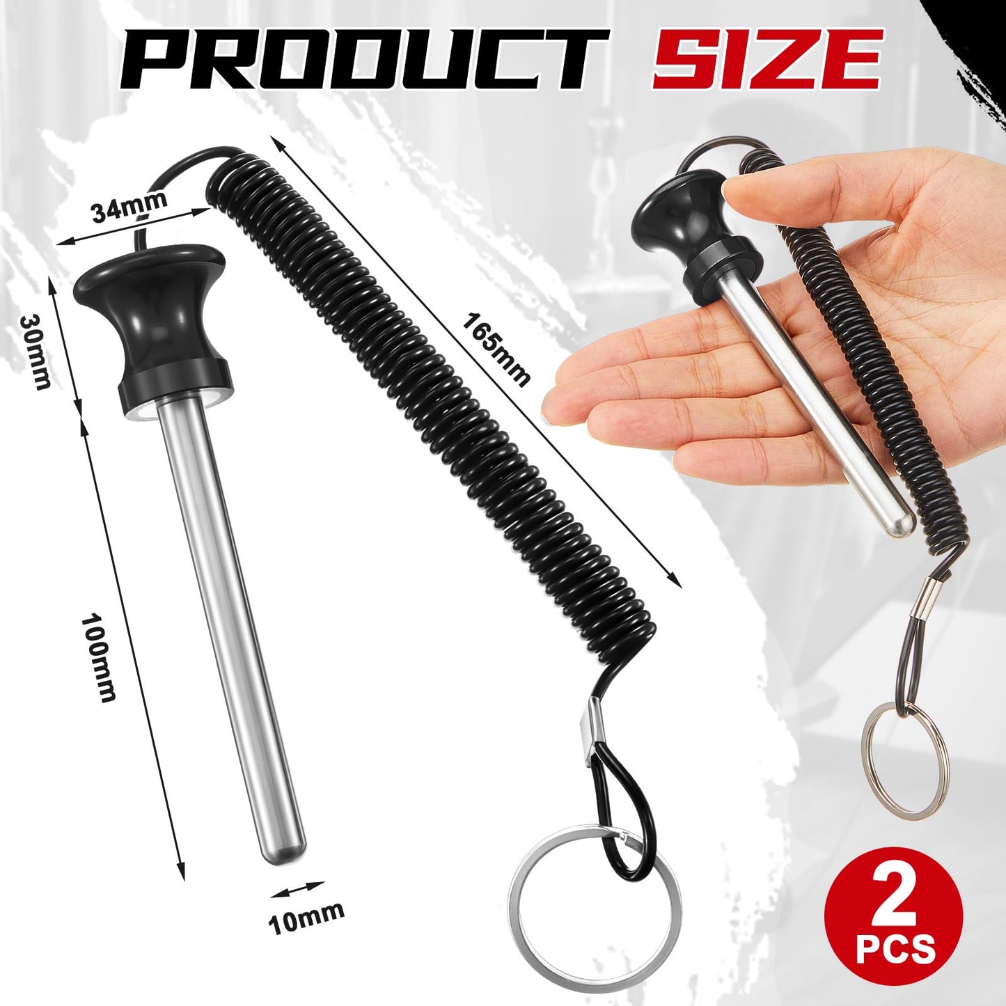 Lasnten 2 Pcs Weight Stack Pin Magnetic Universal Gym Weight Pin 0.4 inch Drop Set with Pull Rope for Plate Apertures Above 10.5 mm Heavy Duty (Black)