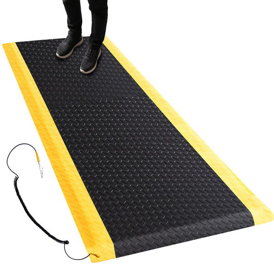 Drydiet 2 Pcs 3'x5' Anti Fatigue Mat Industrial, ESD Conductive Pad with Ground Wire, Heavy Duty Ergonomic Standing Floor Mat for Commercial Work, Shop Stand, Thick 3/4" Black with Yellow Border
