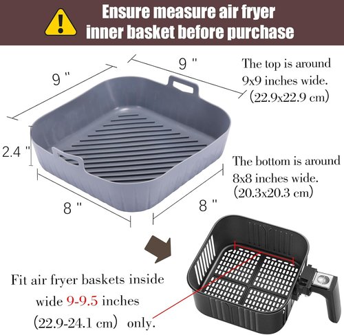Golden Associate Silicone Liners - Non-Stick Reusable Air Fryer Basket | 2 Pcs, 9" Top Size, 8" Bottom Size