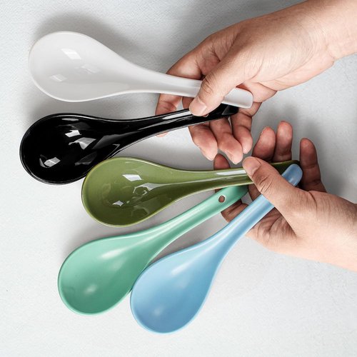 Artena Bright White Soup Spoons Set of 6 | Ultra-Fine Porcelain Asian Tablespoons for Ramen & Pho
