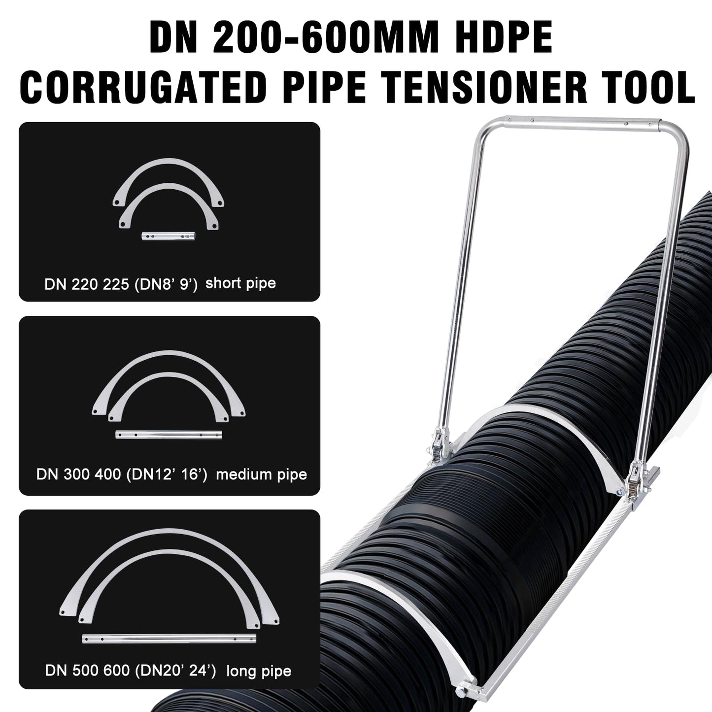 JIAWANSHUN 200-600mm HDPE Corrugated Pipe Tensioner, Manual Docking Pipeline Installation Tool, Fitting Tensioner Tool, Heavy Duty Universal Pipe Clamp