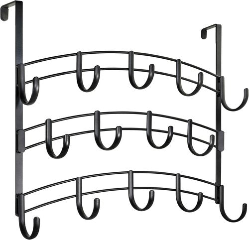 LYNK Professional® Over the Door Hooks - 14 Hook Coat Rack for Towels & Clothes - Black Finish