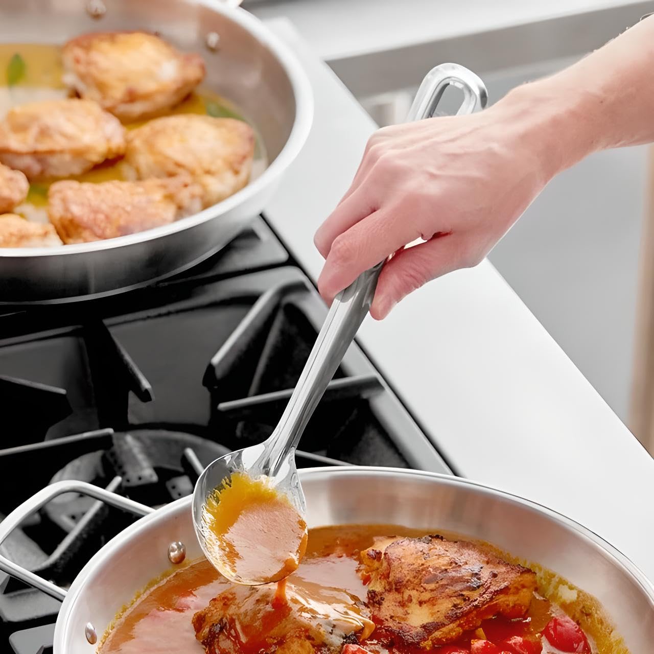 OCS Parts Professional Series Set of 3 Basting Spoons | Stainless Steel Stirring and Basting Spoon for Home and Commercial Kitchens | Dishwasher Safe (3, 15-Inch)