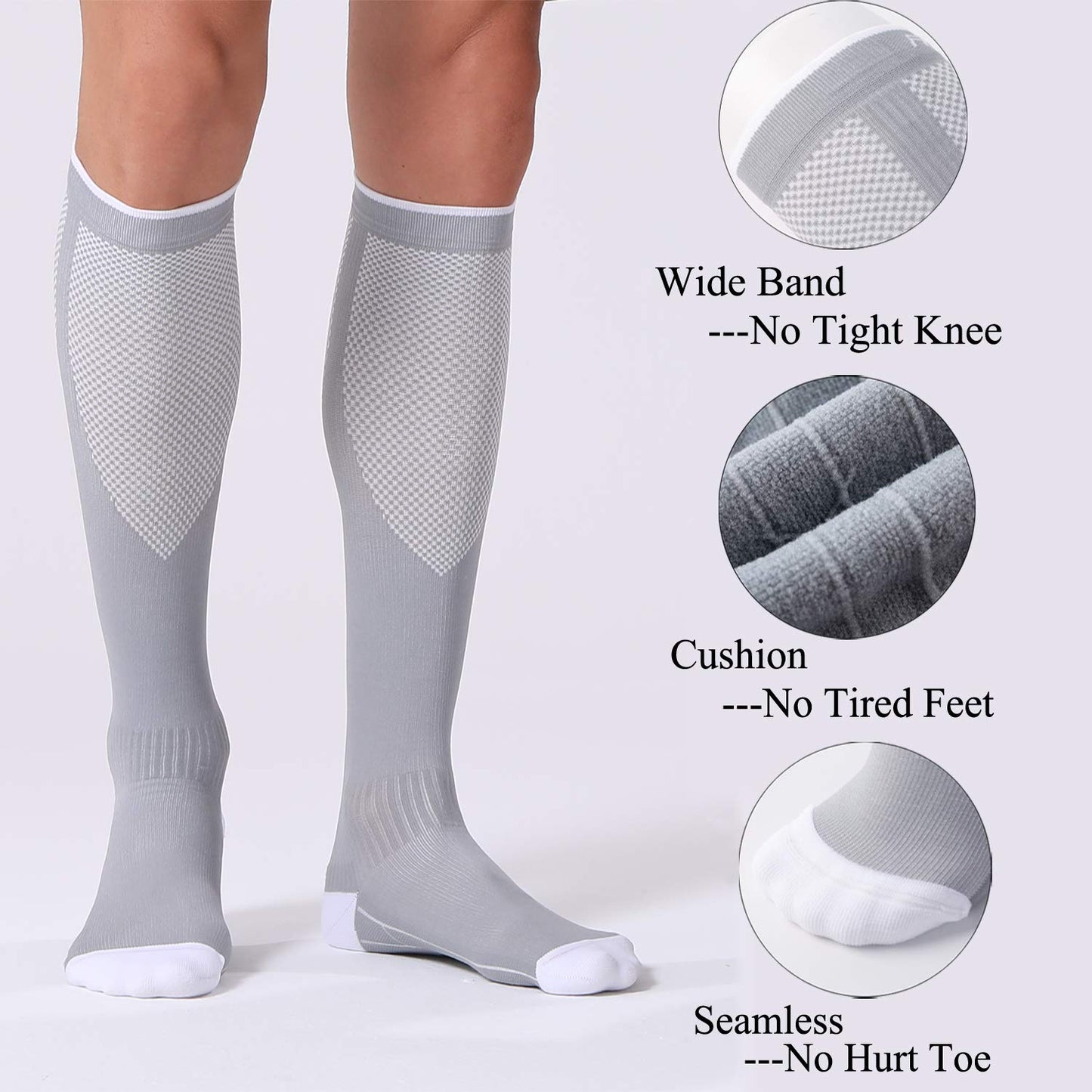 FITRELL 3 Pairs Compression Socks for Women and Men 20-30mmHg Circulation and Muscle Support Socks for Travel, Running, Nurse, Knee High, Medical Black+White+Grey L/XL