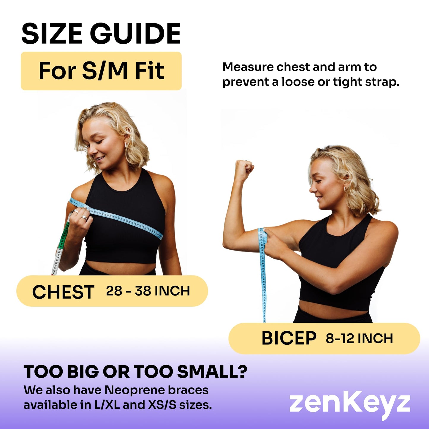 ZENKEYZ Shoulder Brace for Men & Women - Size S/M (Chest 28-38") - Gray Neoprene Compression Sleeve - Adjustable Strap for Rotator Cuff & Joint Stability - Integrated Ice/Heat Pocket - Ambidextrous Support