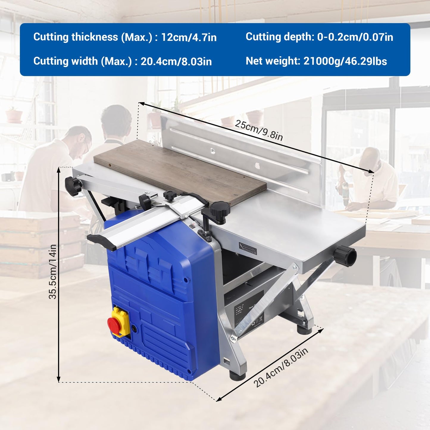GarveeTech Powerful Benchtop Planer, 1250W Power, Low Noise & Low Dust Work, Thickness Planer Extended Infeeding Table, Ideal for Hard & Soft Wood