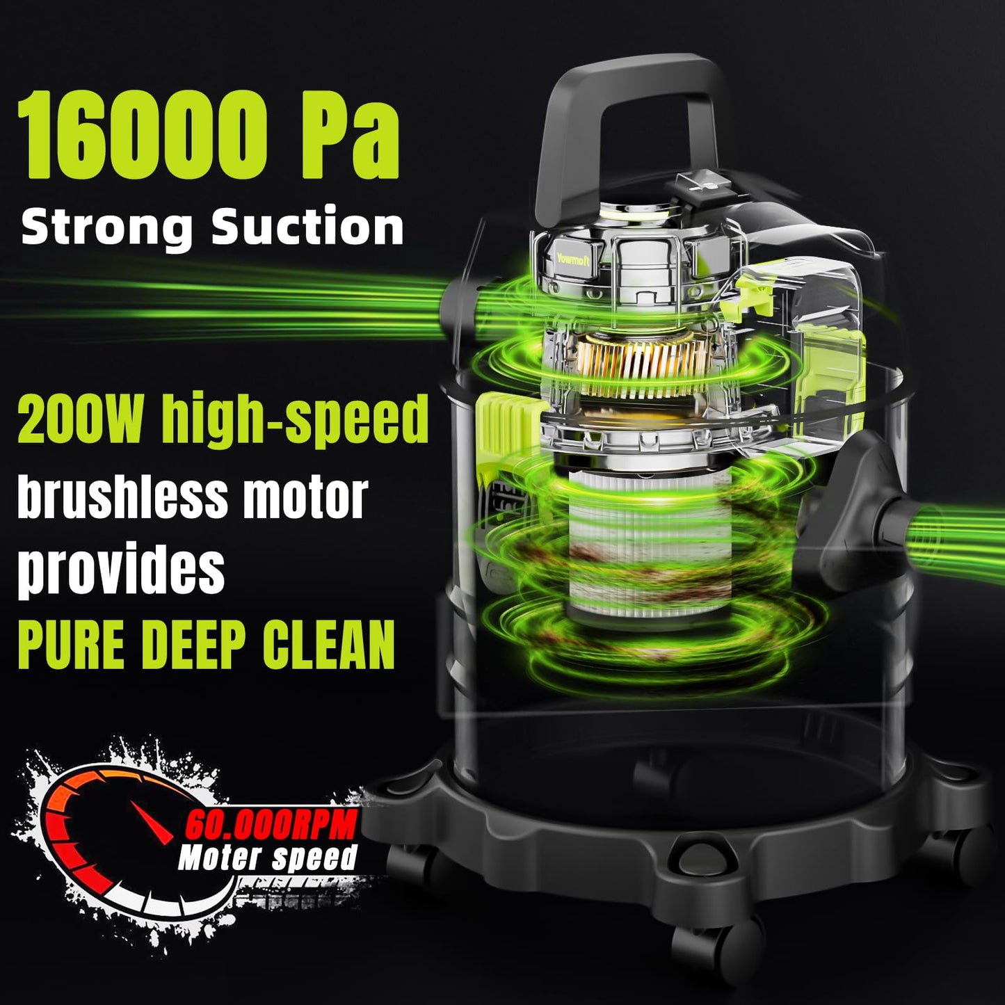 YOWMOFT 4 Gallon Cordless Shop Vac, Cordless Shop Vacuum Wet and Dry with 16 Kpa Strong Suction & Blower, Portable Shop Vacuum, Battery Powered Shop Vac for Car, Home and Garage, CVC2015