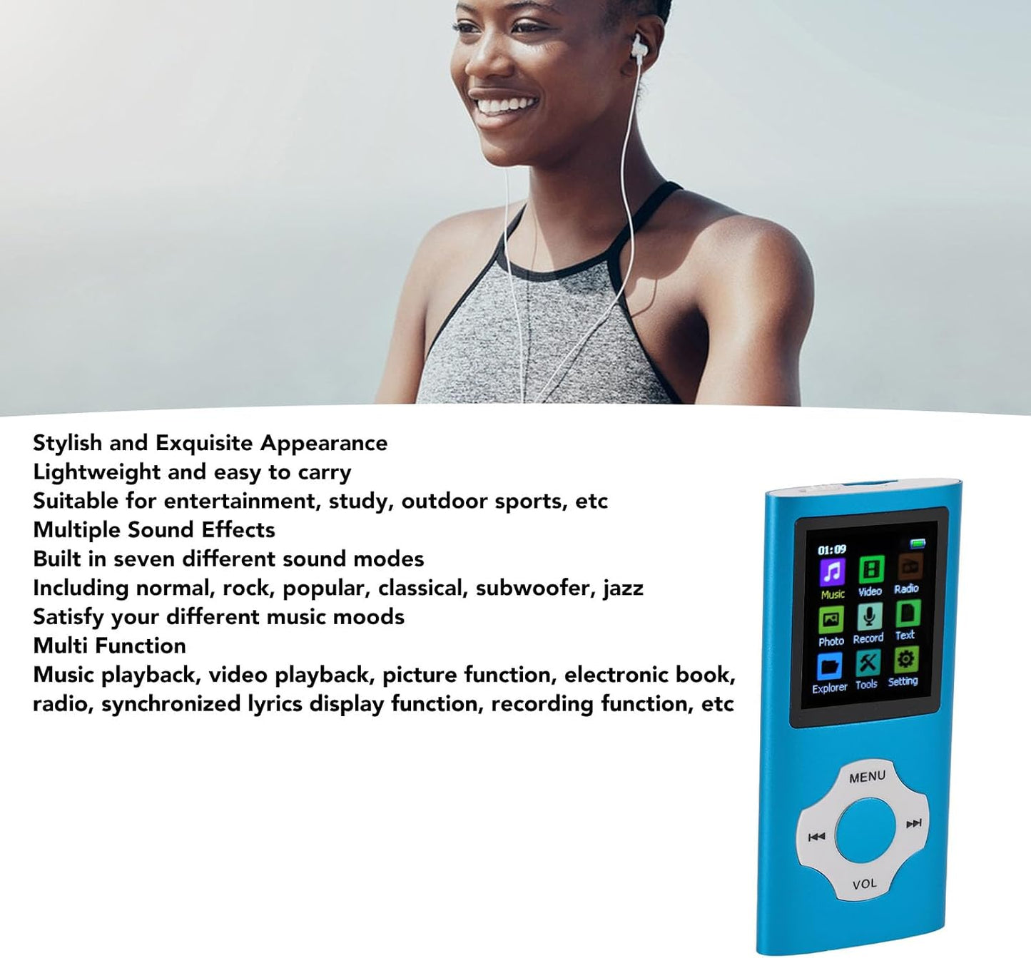 Denash MP3 64GB Player, Portable Lossless Sound Music Player, Mini Music Player with Earphones, Supports FM Radio