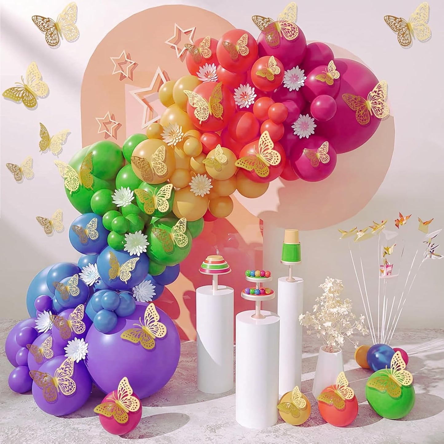 Pymin 3D Butterfly Wall Decor - 12 PCS Gold Butterfly Stickers with Magnets for Party Decorations