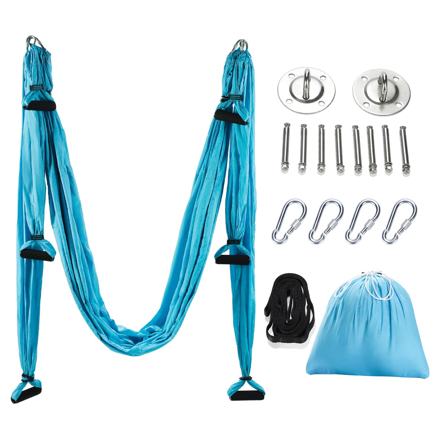ZELUS Aerial Yoga Swing Sling Strong Yoga Hammock Kit Set Trapeze Inversion Equipment Include 2 Extensions Straps and Ceiling Mounting Kit (Blue)