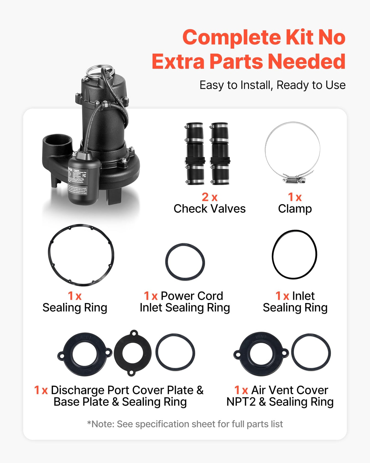VEVOR Sewage Grinder System, 1 HP, 5100 GPH Cast Iron Sewage Pump with Basin, Grinding Blade, 120V Automatic Outdoor Water/Seepage Collection and Removal System with Float Switch, 2" Discharge, Black