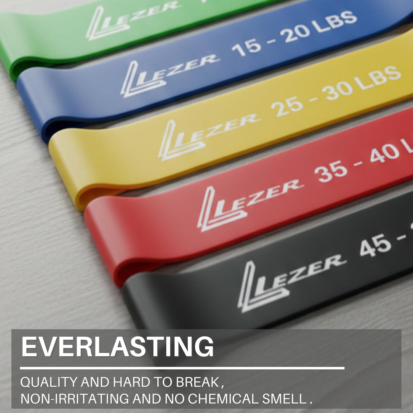LEZER Resistance Loop Bands for Exercise Workout, Elastic Band, Stretch, Home Gym Fitness, Strength Training, Physical Therapy, Yoga, Women, Men, with Instruction and Carry Bag, Set of 5