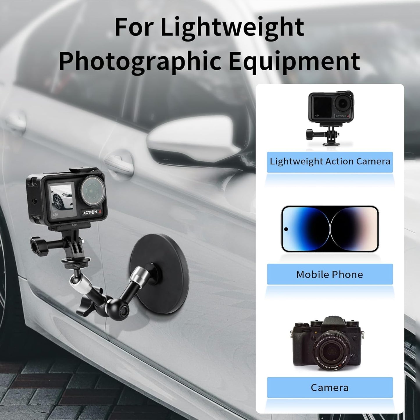 Selens 88MM 6inch Adjustable Car Magnetic Camera Mount Kit: Magnetic Base and Magic Arm, Magnet Mount for Action