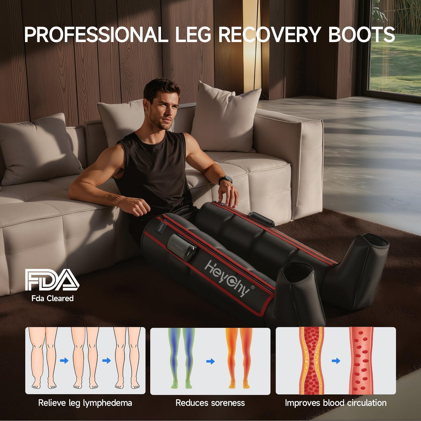 HEYCHY Cordless Leg Recovery Boots, Air Compression Massager System with Sequential Therapy - 5 Pressure Levels for Fast Muscle Recovery, Pain Relief & Circulation - for Athletes, Home Use (Small)