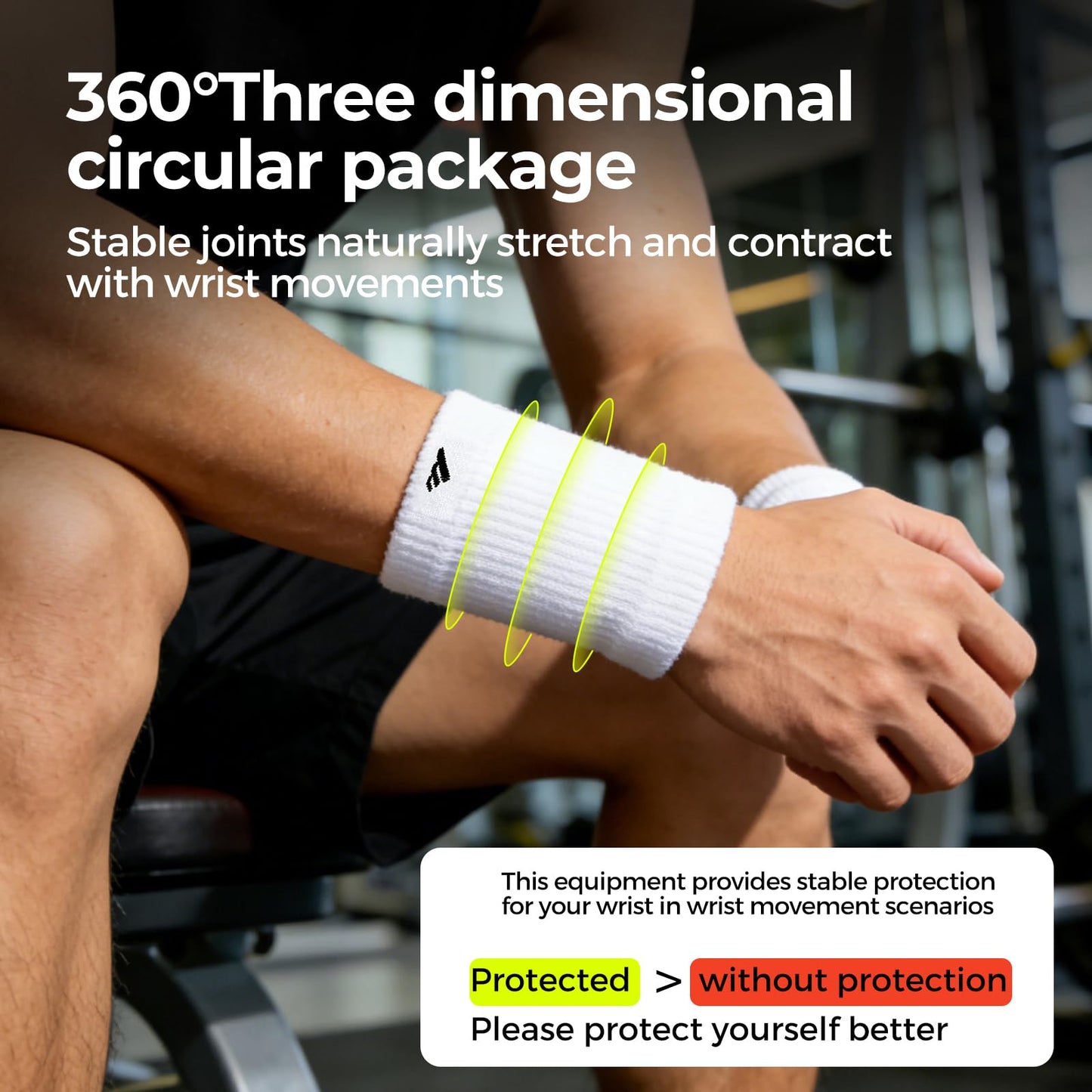 MOON 2 Pairs Breathable Wrist Sweatbands for Men Women, Anti Odor Moisture Wicking Elastic Sports Wristbands for Basketball, Tennis, Cycling, Running, Gym, Working Out, White