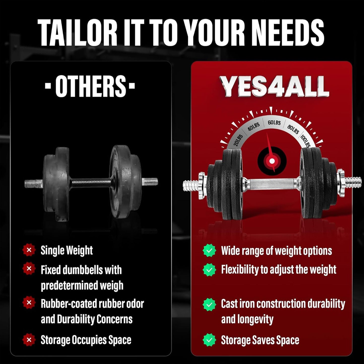 Yes4All Dumbbell Adjustable - 50lbs + Connector
