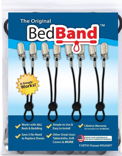 Bed Band | USA-Made Bed Sheet Holder & Gripper - Patented Design for Smooth Sleep - Black, 1 Pack (4 Bands)