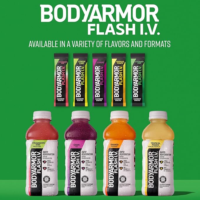 BODYARMOR Flash IV Electrolyte Packets, Tropical Punch - Zero Sugar Drink Mix, Single Serve Packs, Coconut Water Powder (6 Count)