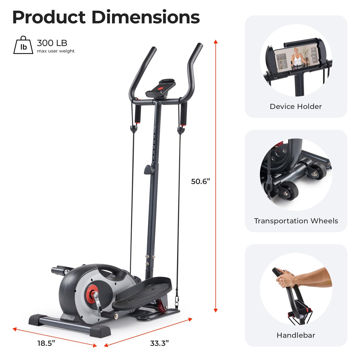 Sunny Health & Fitness Smart Compact Elliptical Cross Trainer with Handlebar and Exercise Bands, Magnetic Resistance, Senior Home Workout Machine, Free SunnyFit App Bluetooth Connectivity - SF-E323057