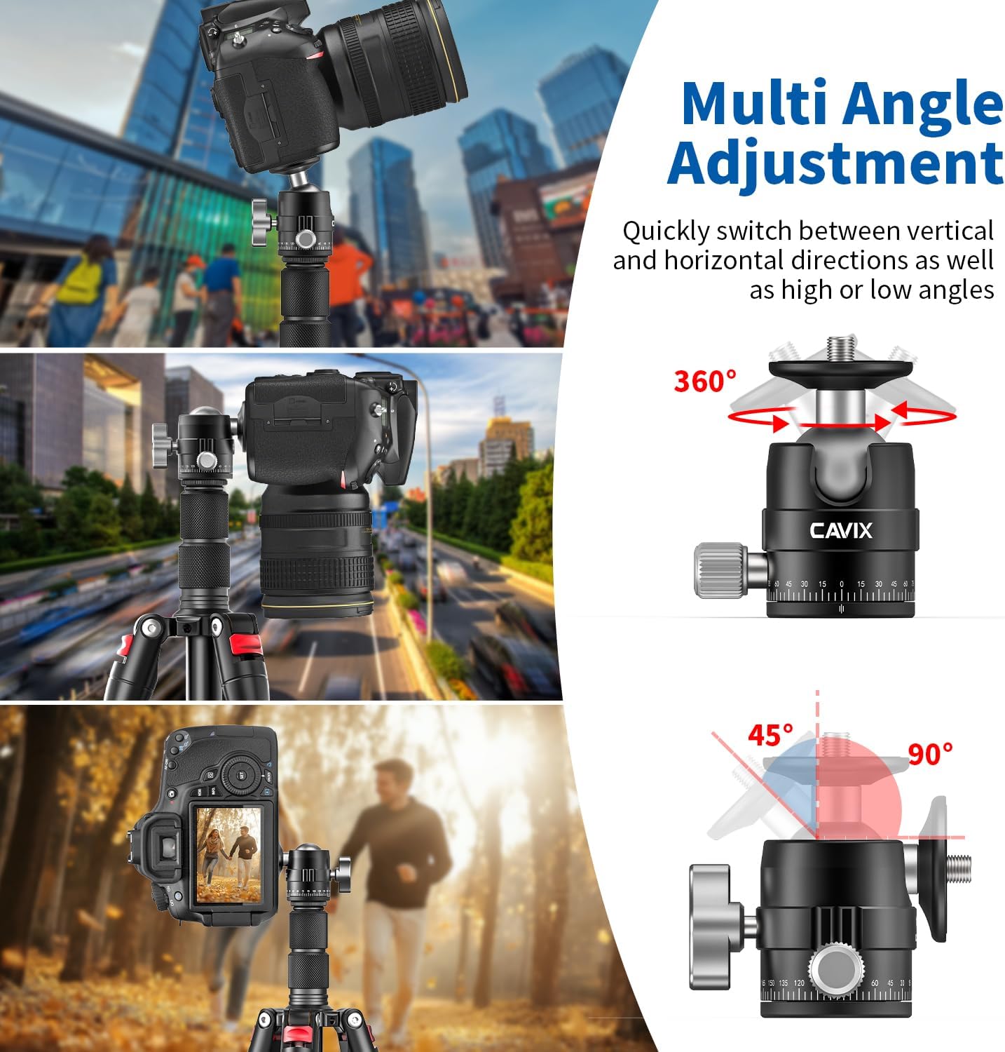 CAVIX MT-03 11 lbs/5 Camera Panoramic Tripod Head Small Ball Head with Arca Swiss Quick Release Plate Bubble Level Load