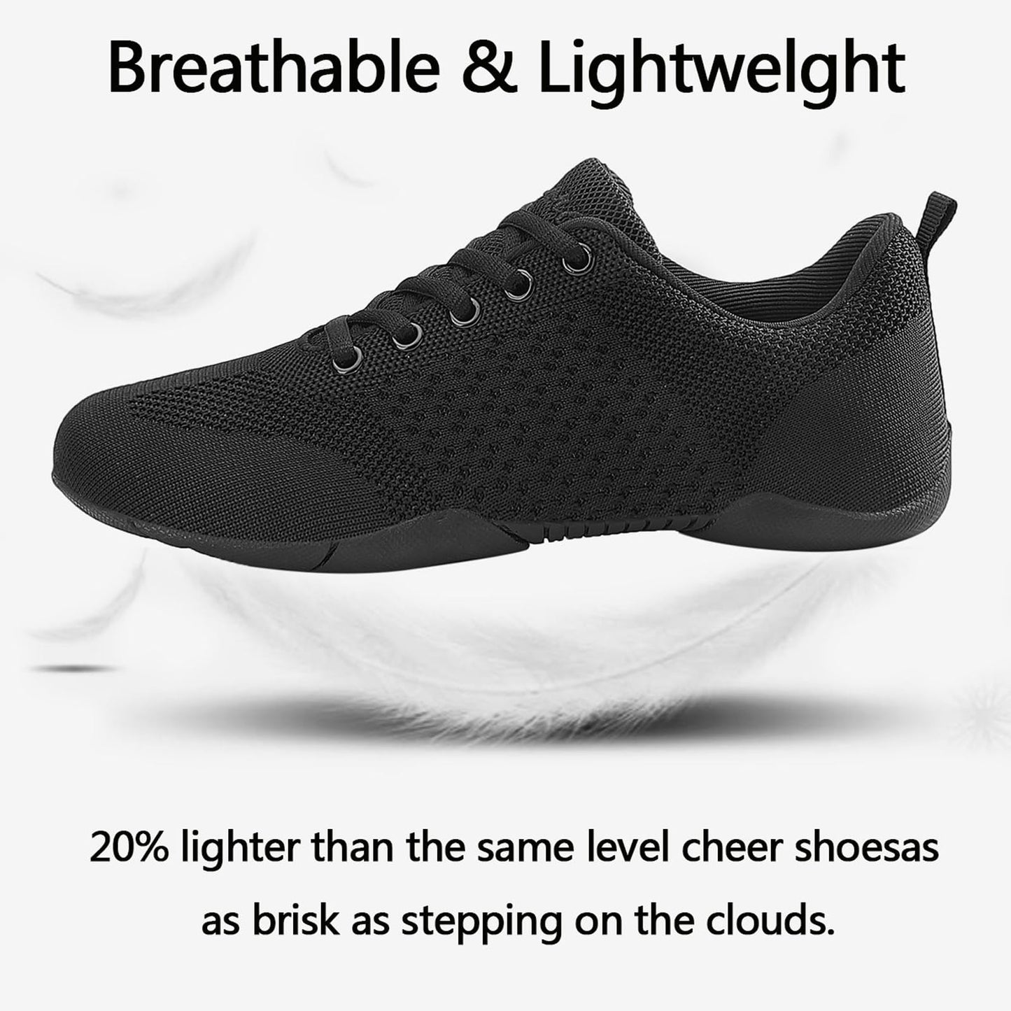 CheeryEase Girls Cheer Shoes Youth Black Cheerleading Shoes Lightweight Breathable Cheer Competition Athletic Training Dance Sneakers Size Little Kid 13