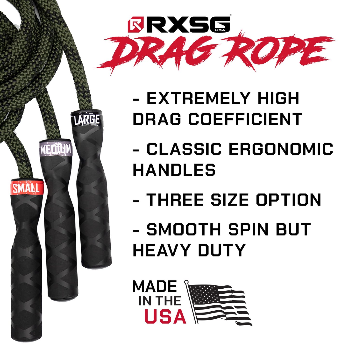 Rx Smart Gear Drag Jump Rope with Non Slip Ergonomic Handles - Weighted Polypropylene Rope for Fitness & Exercise, Cardio Workout | Speed Jumping Rope for Men & Women WOD (Black, Large)
