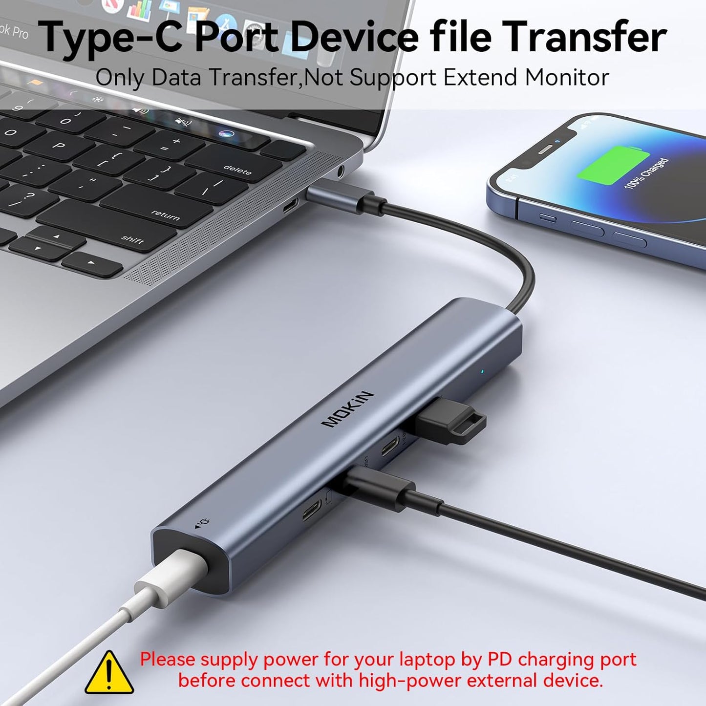 MOKiN 10Gbps, 4K@60Hz Output,100W Transfer,USB4 USB C Hub USB C Splitter with Video PD Charging,Data Multiport Dongle