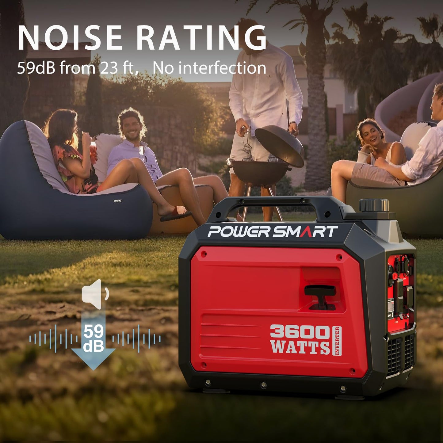 PowerSmart 3600-Watt Portable Inverter Generator, Quiet Technology, RV Ready 30A Outlet, Camping, Home use