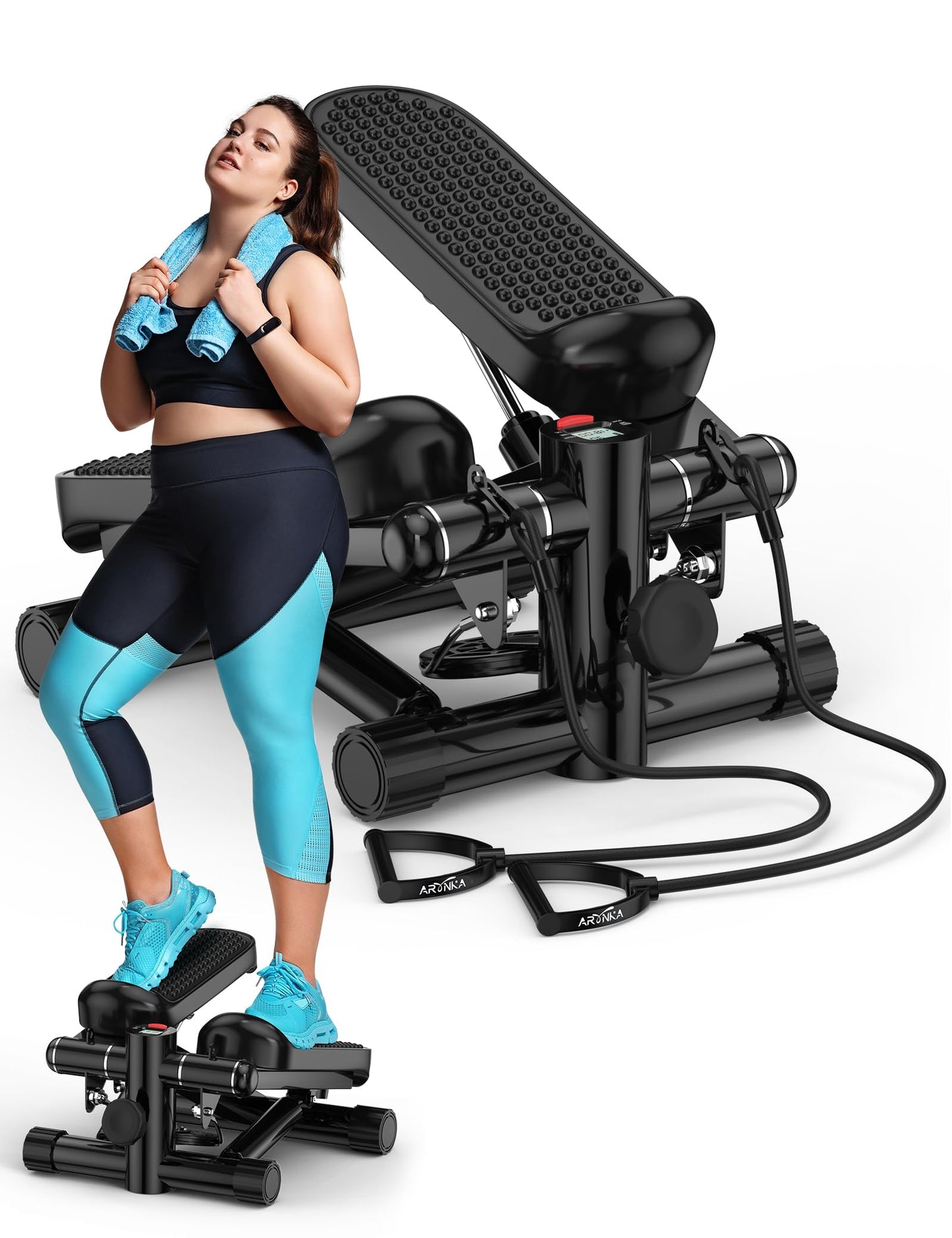 Steppers for Exercise at Home, Mini Stepper with Resistance Bands, Portable Stair Stepper 330LBS Weight Capacity, Adjustable Height Stepper Machine with LED Monitor for Full Body Workout