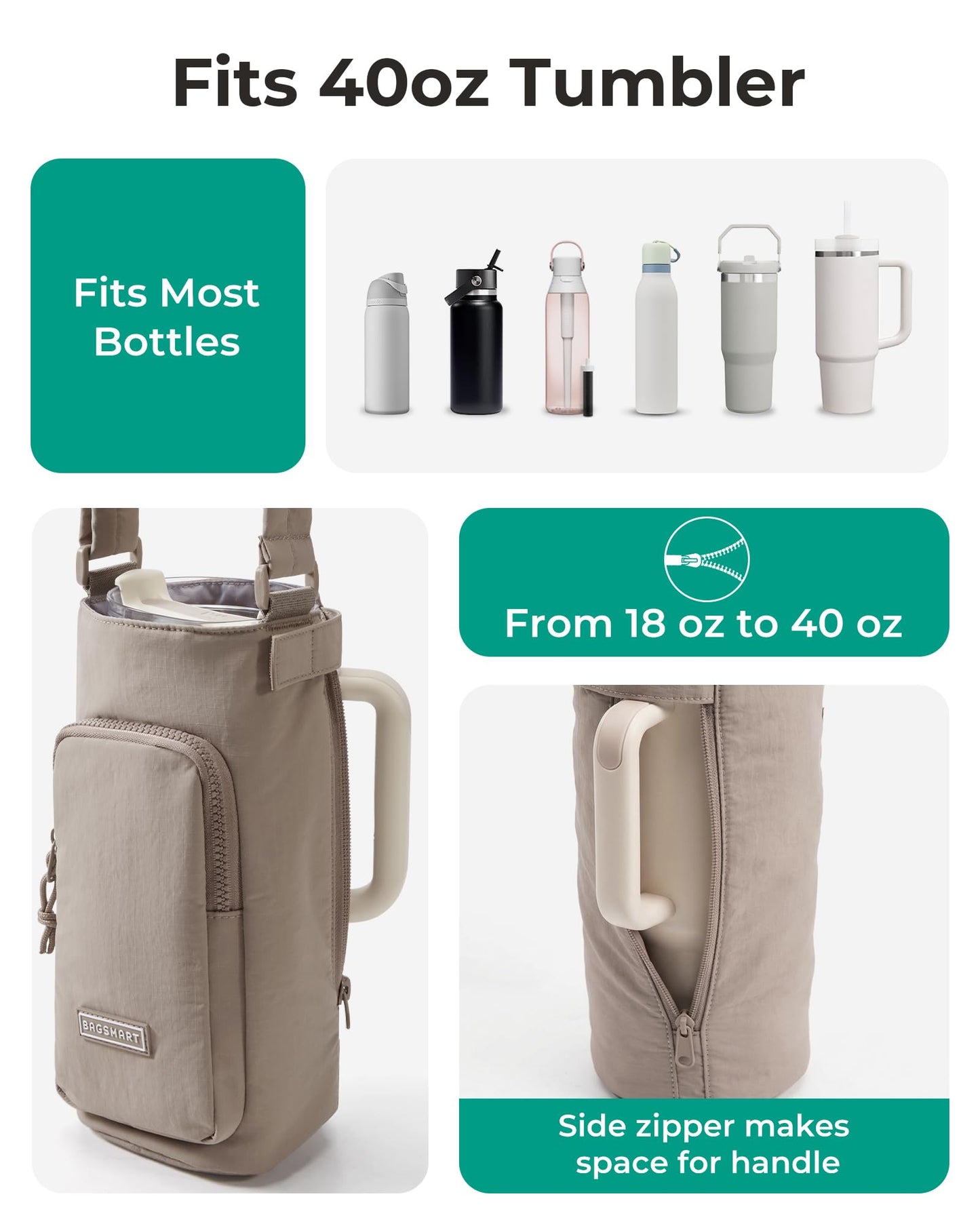BAGSMART 40oz Magnetic Water Bottle Holder with Strap, Drink Carrier Bag Crossbody Gym Bag, Gym Accessories for Women/Men, Black